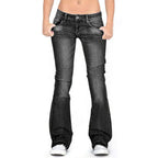 Damen Denim Low-Rise Flared Jeans mit lässigem Vintage-Look & Ausgestelltem Bein | Drune