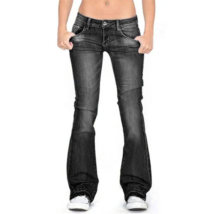 Damen Denim Low-Rise Flared Jeans mit lässigem Vintage-Look & Ausgestelltem Bein | Drune