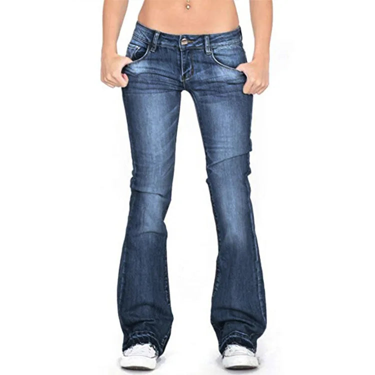 Damen Denim Low-Rise Flared Jeans mit lässigem Vintage-Look & Ausgestelltem Bein | Drune