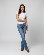 Damen Denim Low-Rise Flared Jeans mit lässigem Vintage-Look & Ausgestelltem Bein | Drune