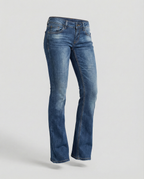 Damen Denim Low-Rise Flared Jeans mit lässigem Vintage-Look & Ausgestelltem Bein | Drune
