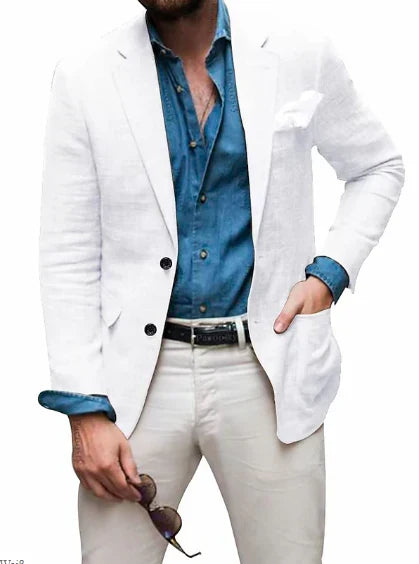 Drune | Herren  Blazer Strand Hochzeit Lässig Tailored Fit Solide Farbe Einreihig Zwei Knöpfe