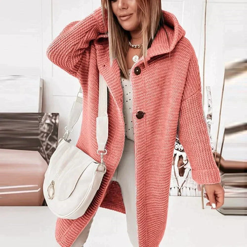 Drune - Lange warme Strickjacke mit Kapuze