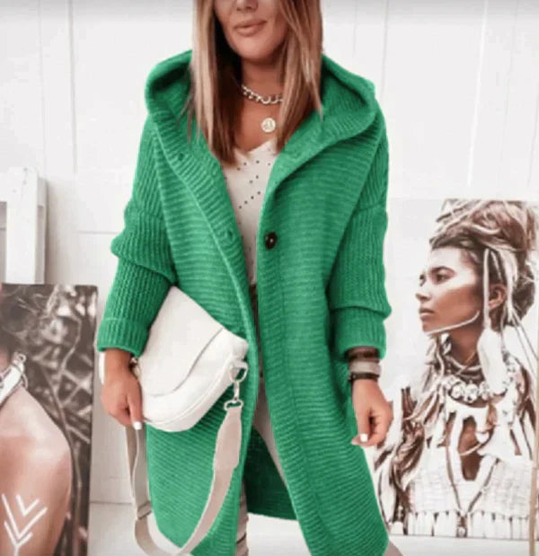 Drune - Lange warme Strickjacke mit Kapuze