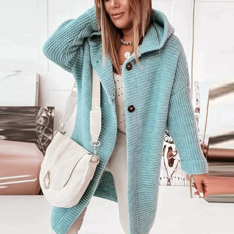 Drune - Lange warme Strickjacke mit Kapuze