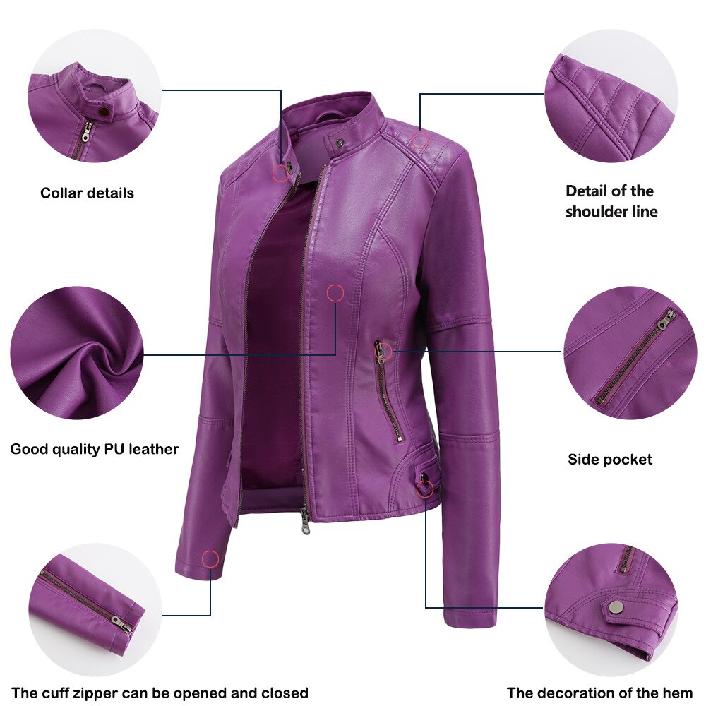 Sandra | Damen Lederjacke mit Maokragen
