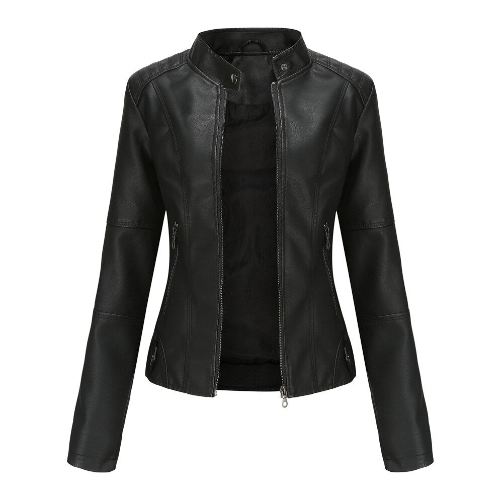 Sandra | Damen Lederjacke mit Maokragen