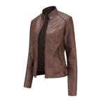 Sandra | Damen Lederjacke mit Maokragen