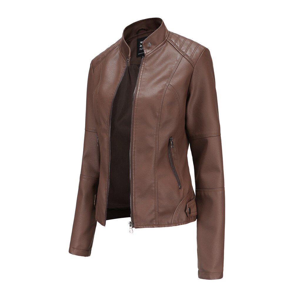 Sandra | Damen Lederjacke mit Maokragen