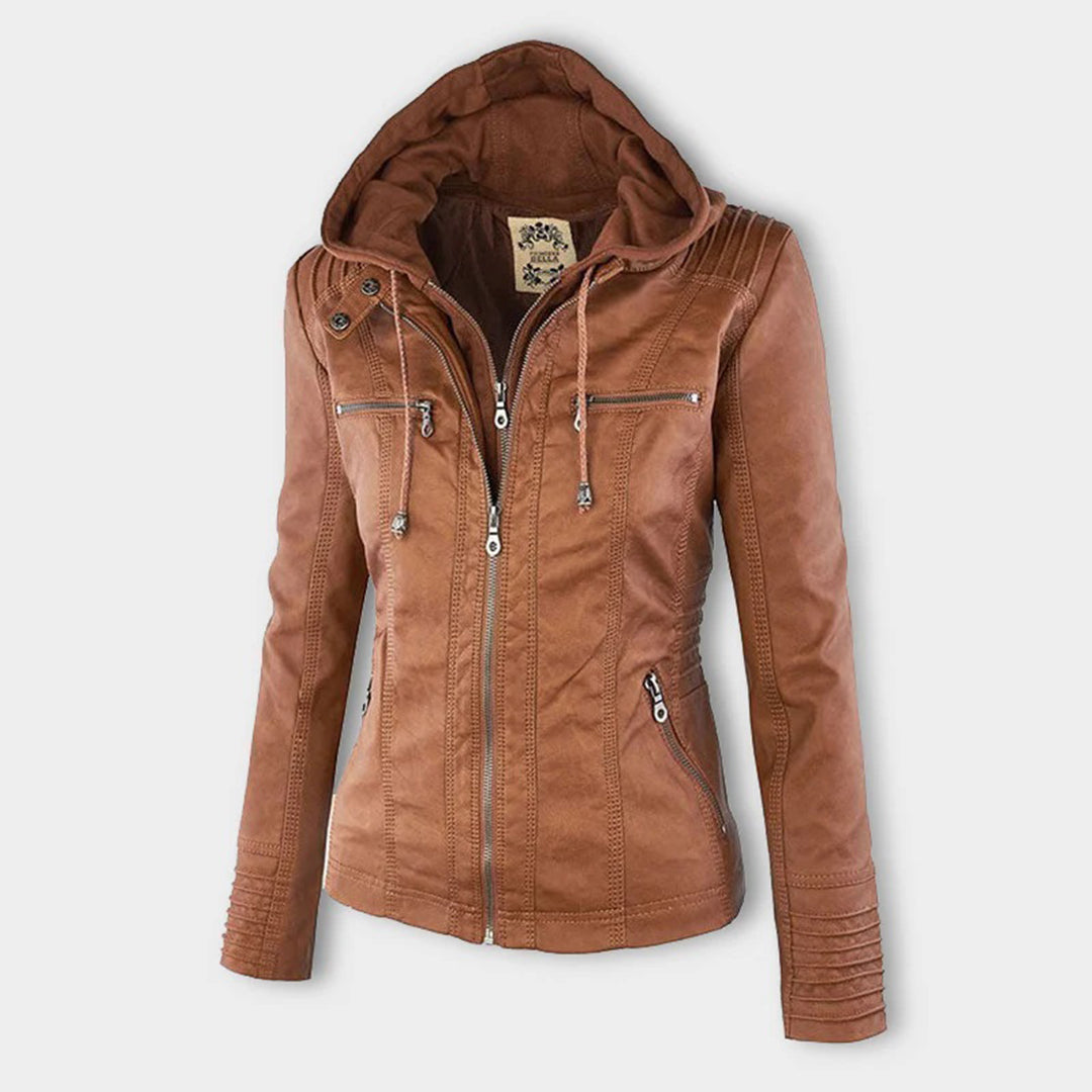 Thea | Damen Lederjacke mit Kapuze