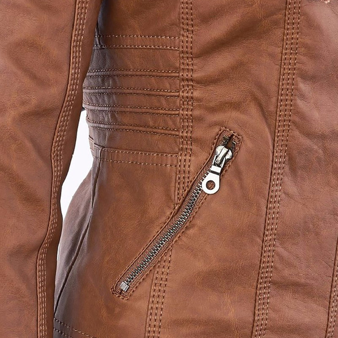 Thea | Damen Lederjacke mit Kapuze