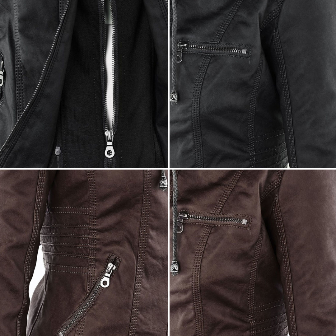 Thea | Damen Lederjacke mit Kapuze