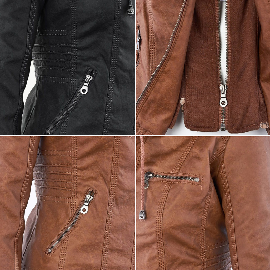 Thea | Damen Lederjacke mit Kapuze