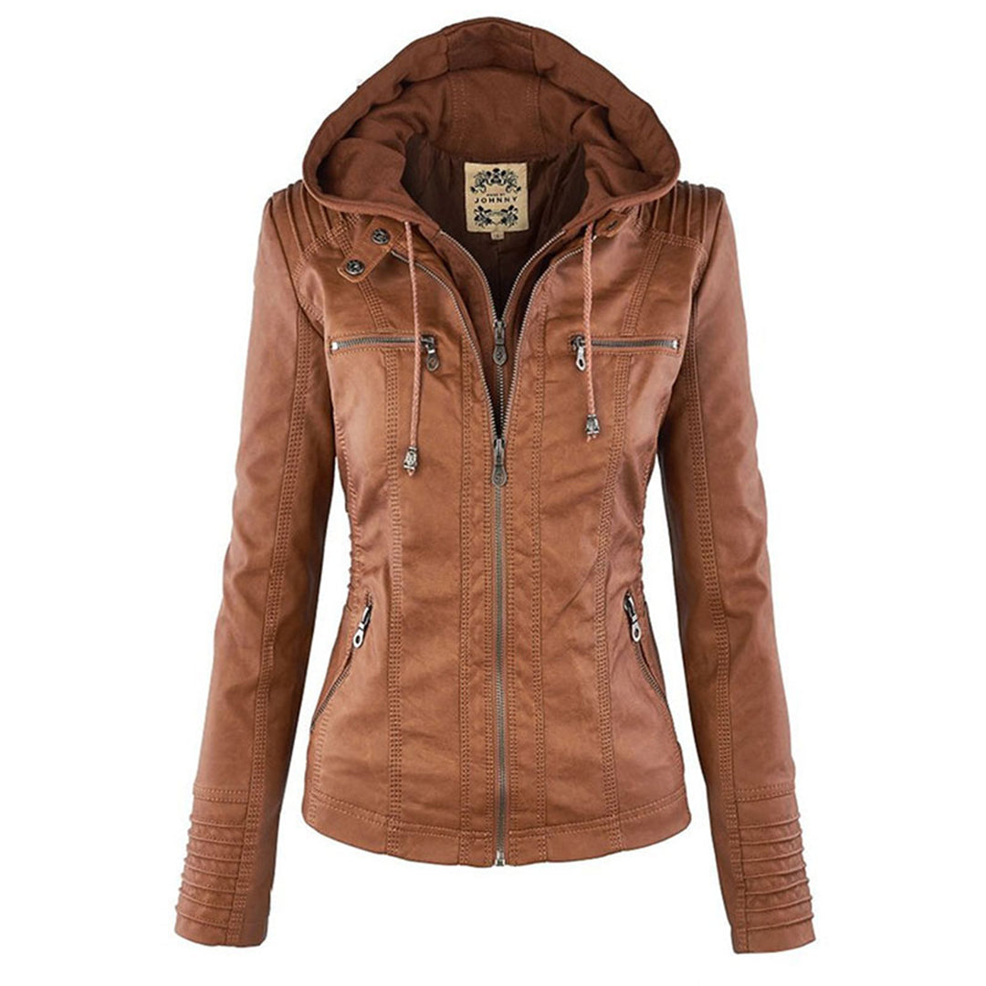 Thea | Damen Lederjacke mit Kapuze