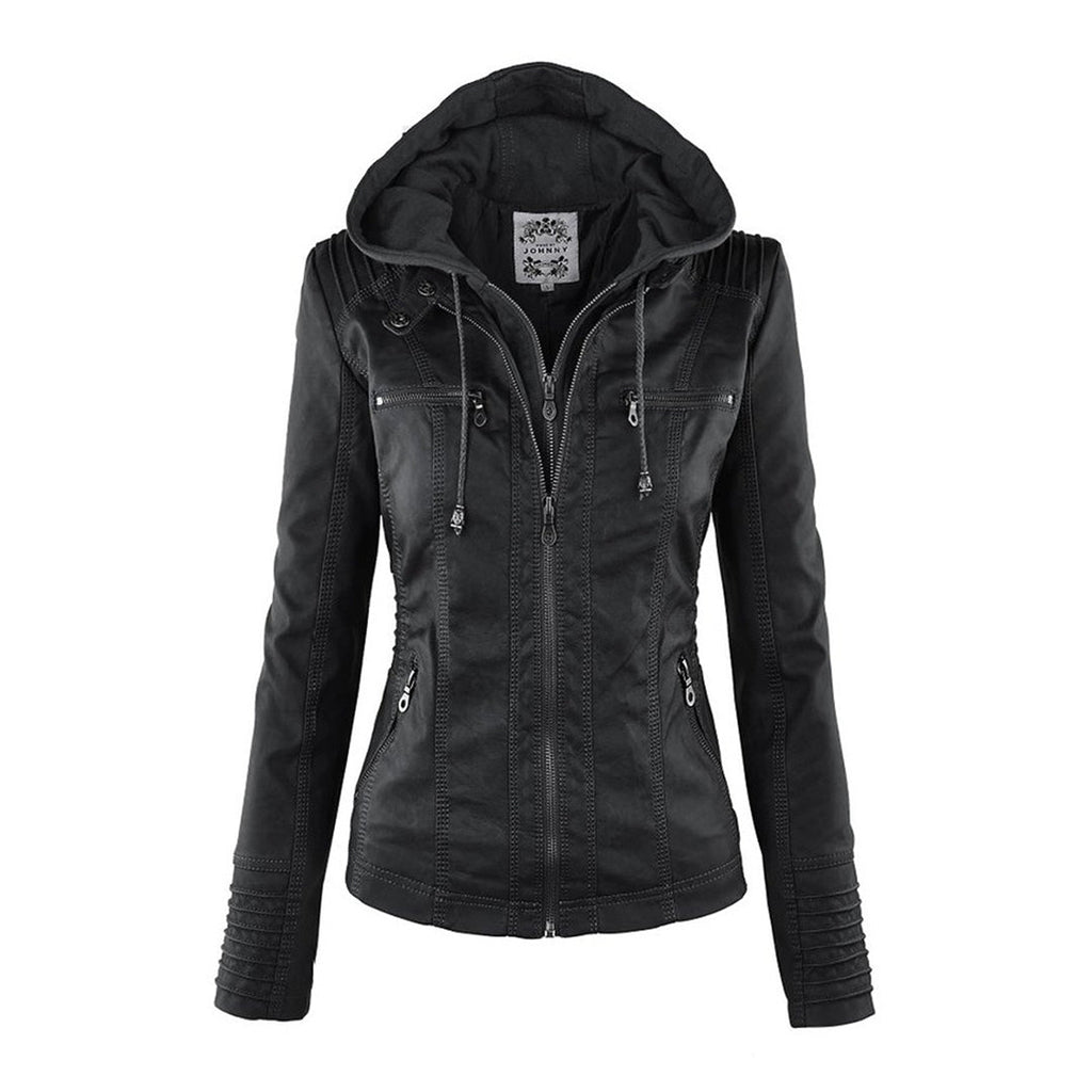 Thea | Damen Lederjacke mit Kapuze