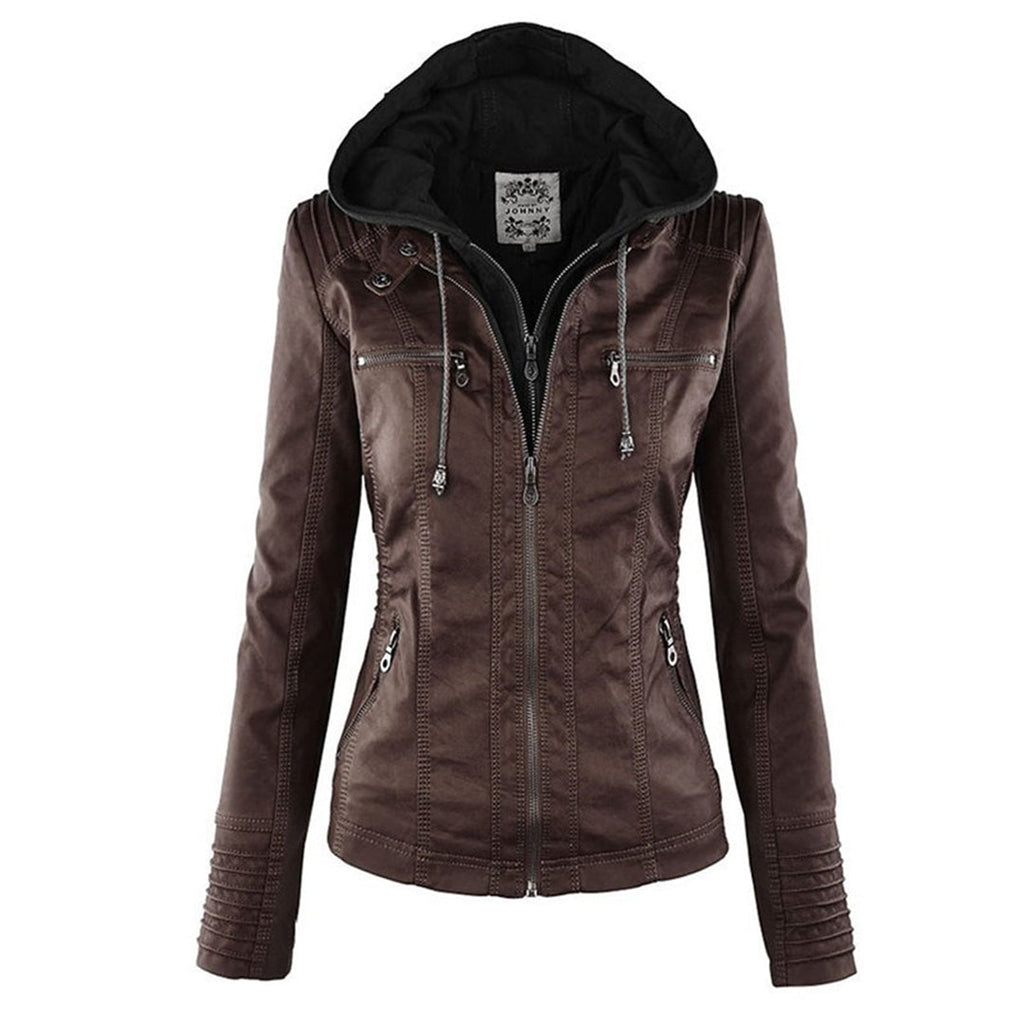 Thea | Damen Lederjacke mit Kapuze