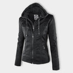 Thea | Damen Lederjacke mit Kapuze