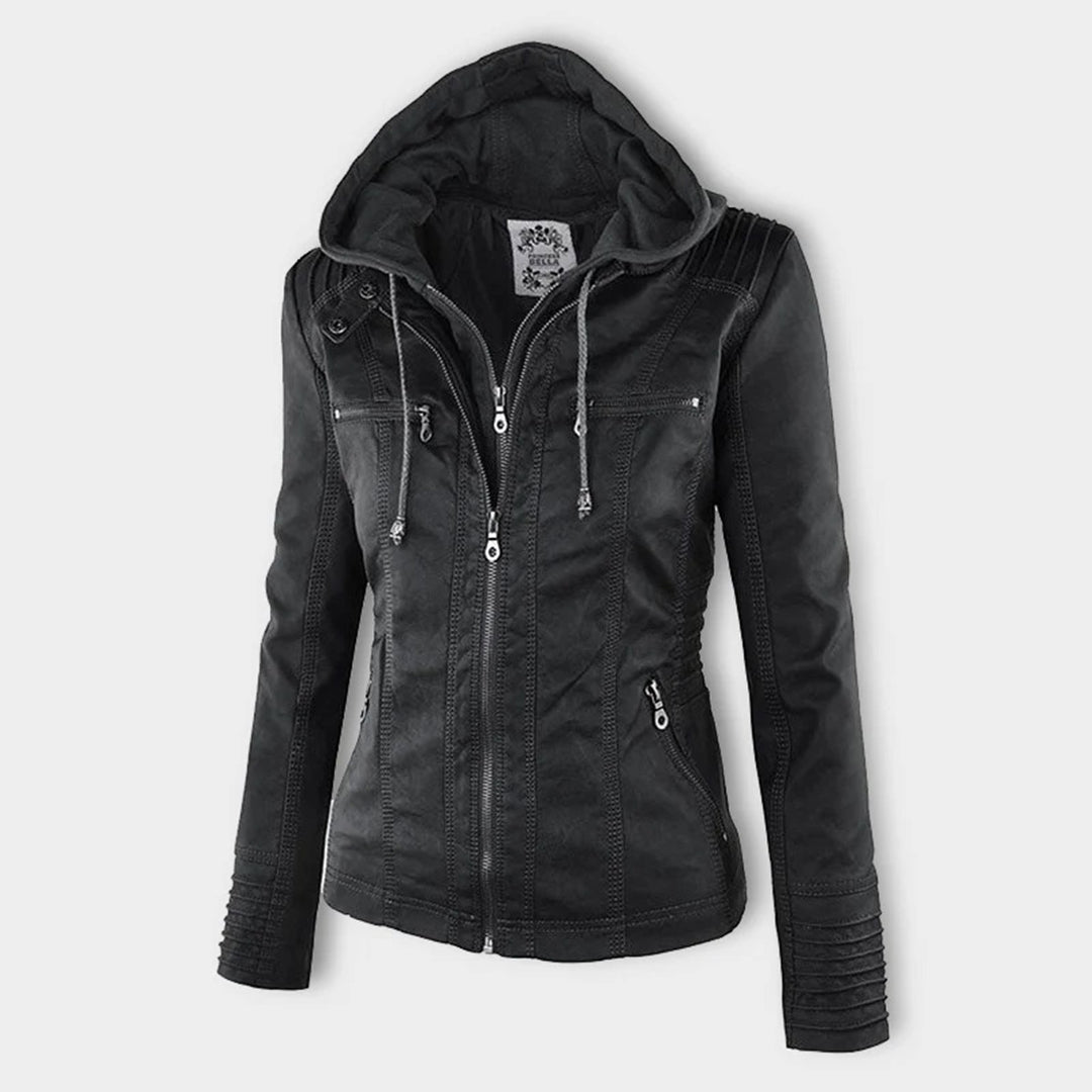 Thea | Damen Lederjacke mit Kapuze