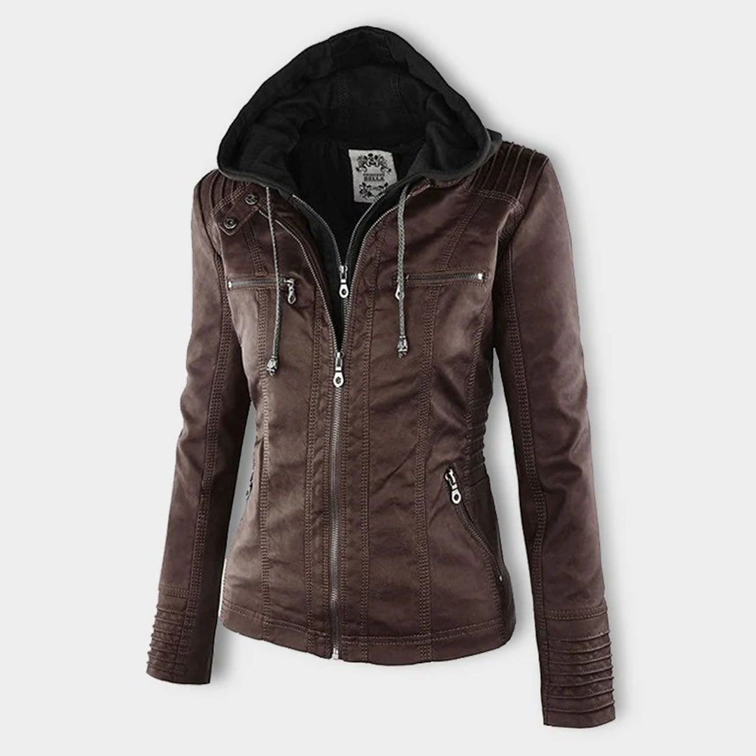 Thea | Damen Lederjacke mit Kapuze
