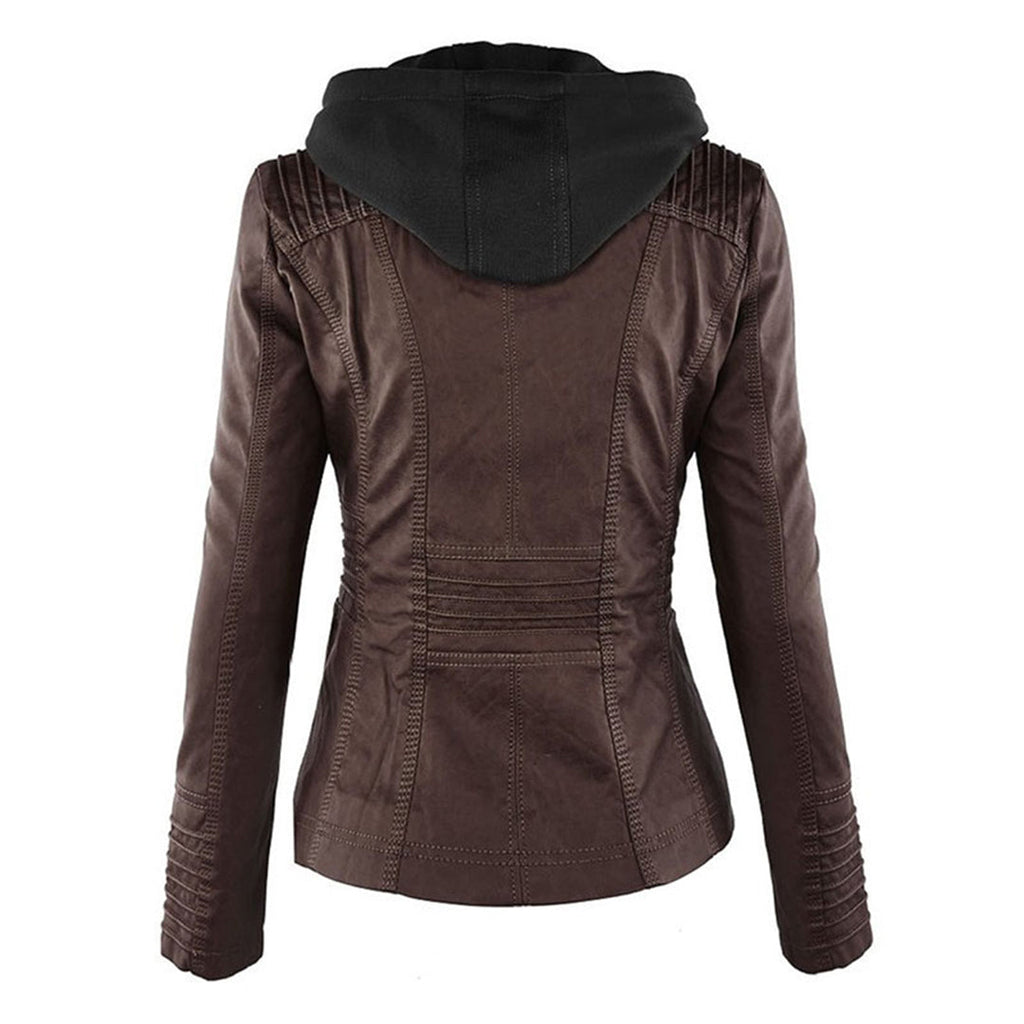 Thea | Damen Lederjacke mit Kapuze