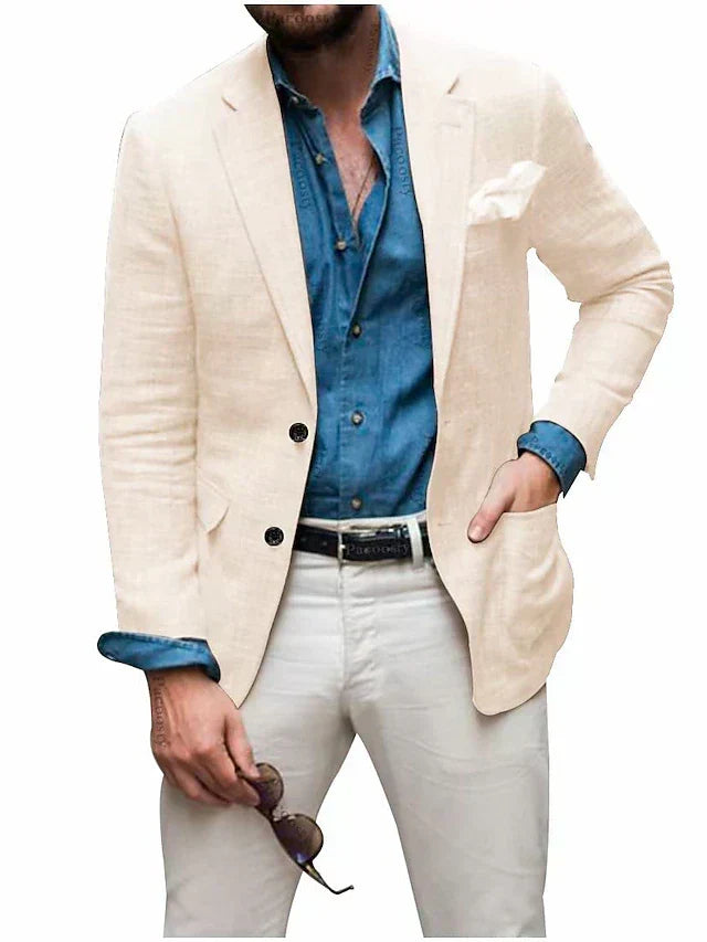 Drune | Herren  Blazer Strand Hochzeit Lässig Tailored Fit Solide Farbe Einreihig Zwei Knöpfe