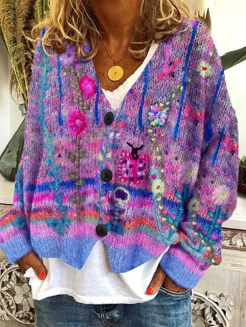 W&W - Retro-Cardigan für Damen - Bedruckter Stil