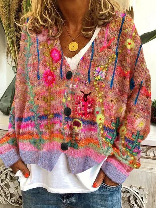 W&W - Retro-Cardigan für Damen - Bedruckter Stil