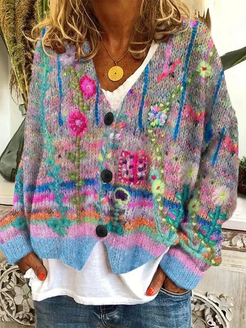 W&W - Retro-Cardigan für Damen - Bedruckter Stil