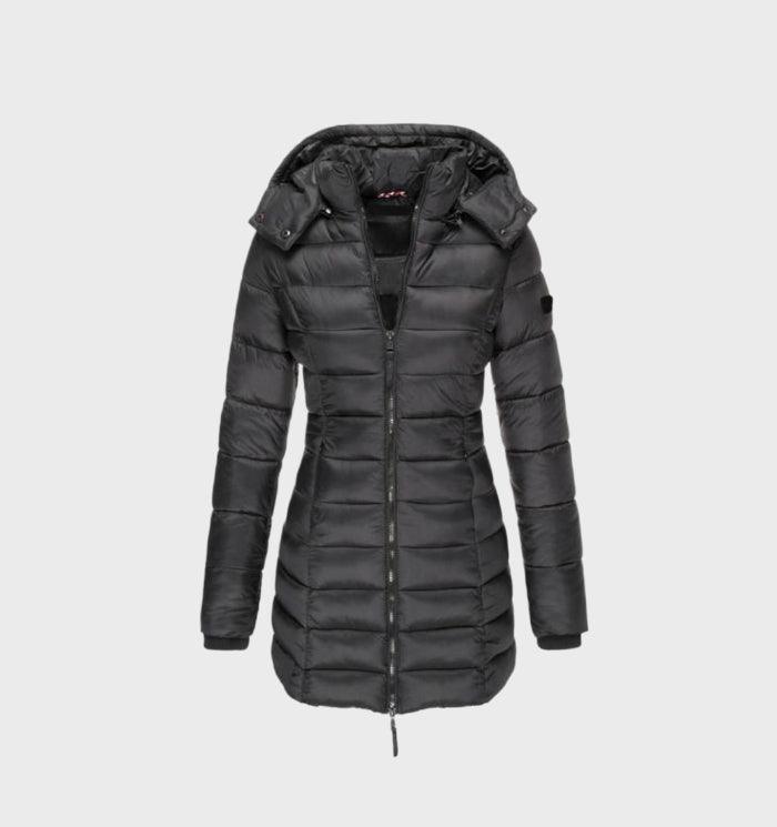 Lea | Modischer langer Mantel mit weichem Innenfutter und Kapuze