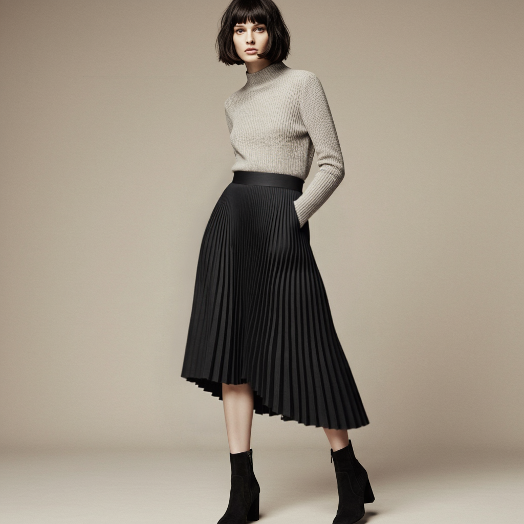 Drune Markendesigner Damen Eleganter Schicker Solider Plisseerock Hohe Taille Luxusmode