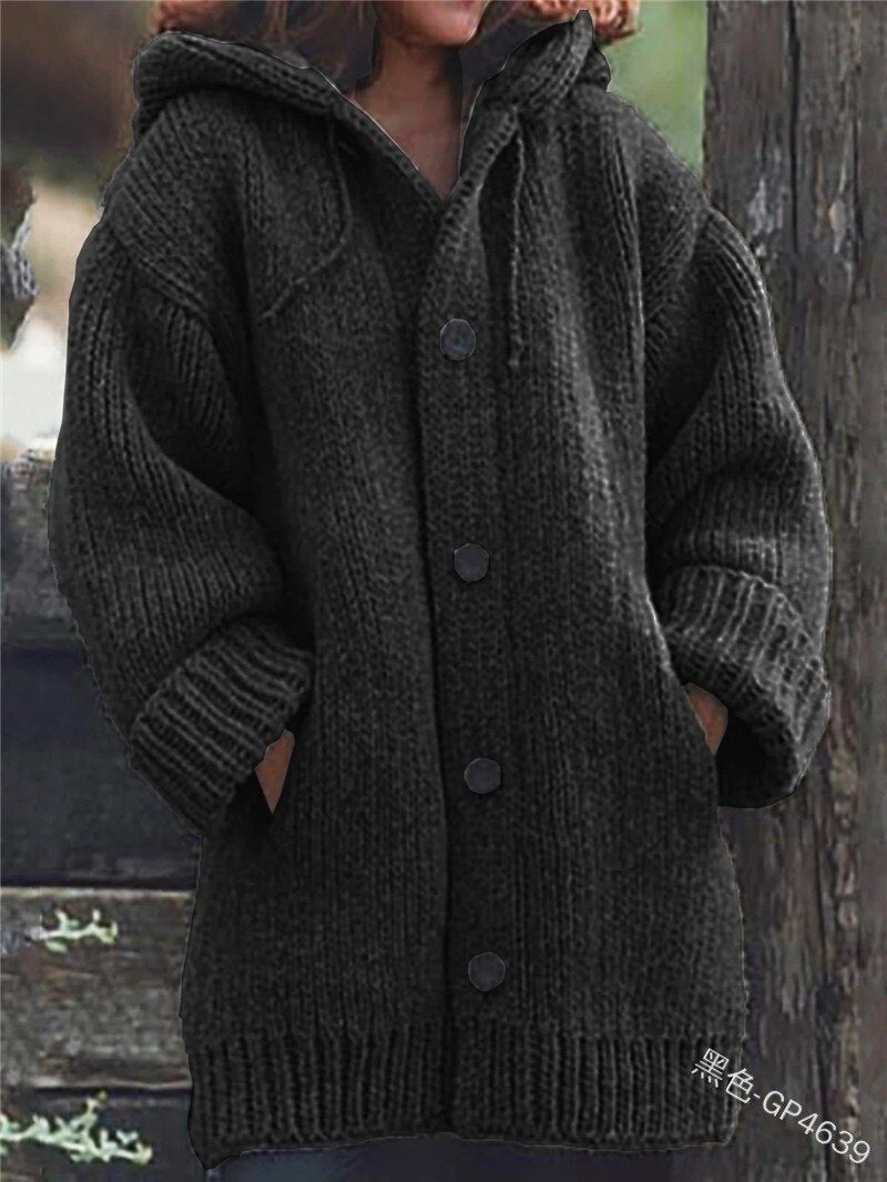 Liane | Schlichte, locker sitzende Strickjacke mit Kapuze