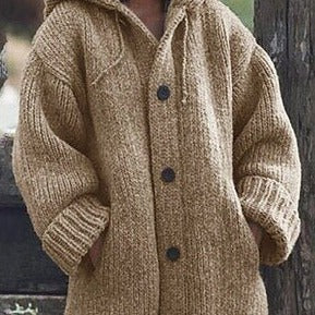 Drune Hutkragen Schlichte, locker sitzende, langärmelige Strickjacke