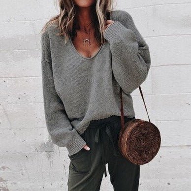 Drune Lose V-Ausschnitt Stricktop Pullover