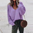 Drune Lose V-Ausschnitt Stricktop Pullover