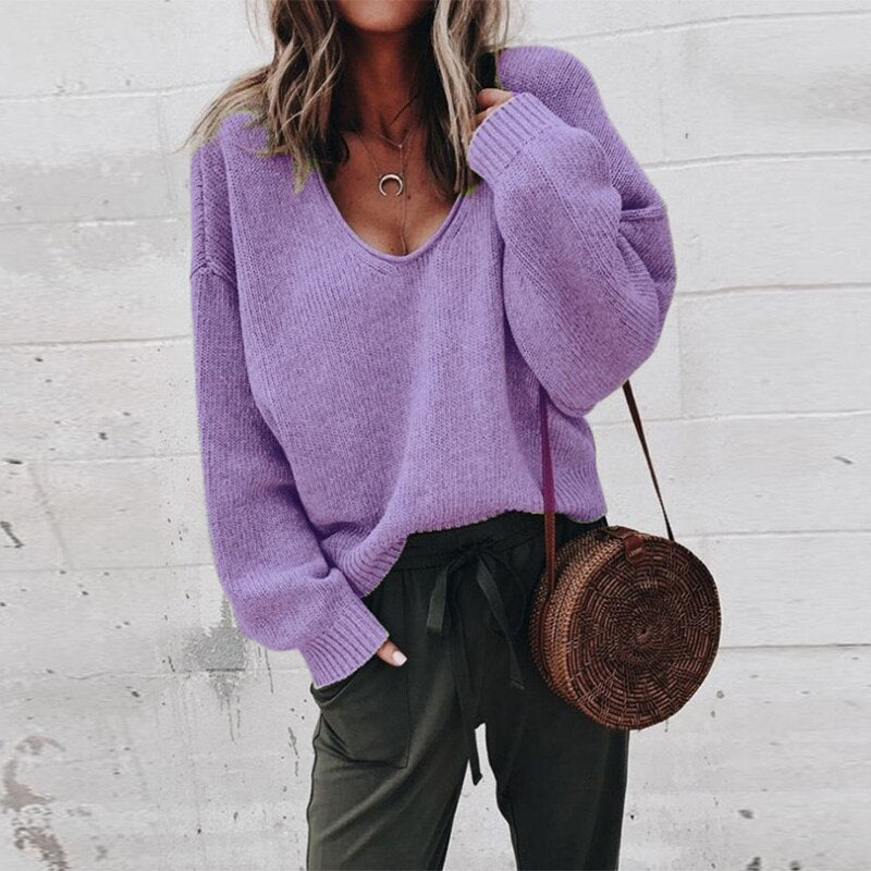 Drune Lose V-Ausschnitt Stricktop Pullover