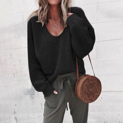 Drune Lose V-Ausschnitt Stricktop Pullover