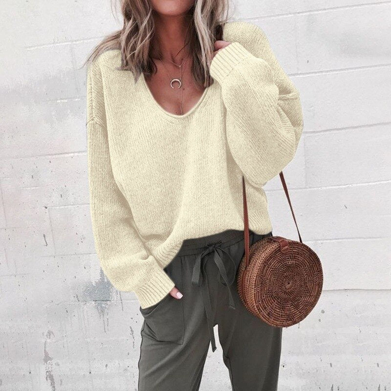 Drune Lose V-Ausschnitt Stricktop Pullover
