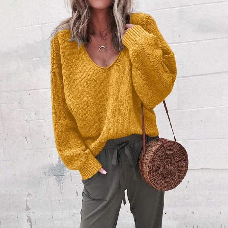 Drune Lose V-Ausschnitt Stricktop Pullover